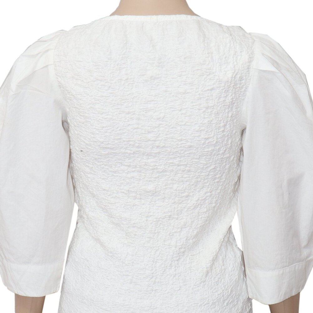 By Anthropologie Smocked Cardigan Top White Buttondown Blouse S - Picture 8 of 8